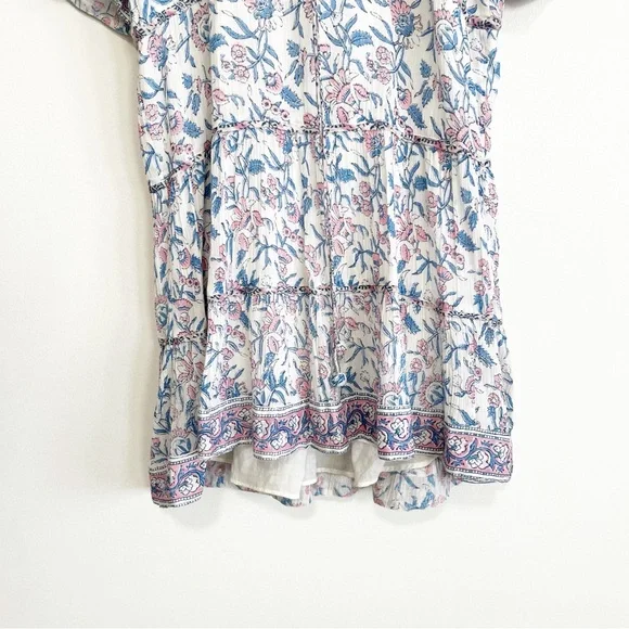 SAYLOR Evelynne Blockprint Floral Mini Tiered Dress Cotton Size Medium - Picture 6 of 9